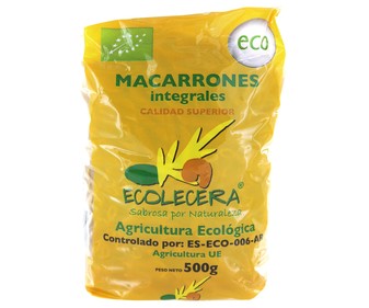 Pasta macarrones ecológicos, pasta compuesta integral de calidad superior ECOLECERA 500 g. Pasta macarrones ecológicos, pasta compuesta integral de calidad superior ECOLECERA 500 g.