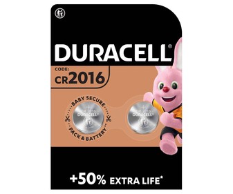 Pack de 2 pilas de botón de litio CR2016, 3V, DURACELL.