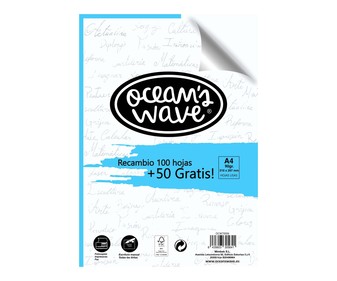 Paquete de folios Din A4 90g, 100+50 hojas OCEAN'S WAVE. Paquete de folios Din A4 90g, 100+50 hojas OCEAN'S WAVE.