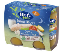 Tarrito  de crema de verduras con rape, a partir de 8 meses HERO Buenas noches 2 x 190 g.