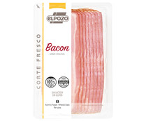 Bacon cocido y ahumado, sin lactosa y sin gluten, cortado en finas lonchas EL POZO Corte fresco 150 g.