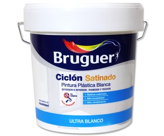 Pintura plástica interior-exterior, blanco satinado, BRUGUER Ciclon, 4L. Pintura plástica interior-exterior, blanco satinado, BRUGUER Ciclon, 4L.