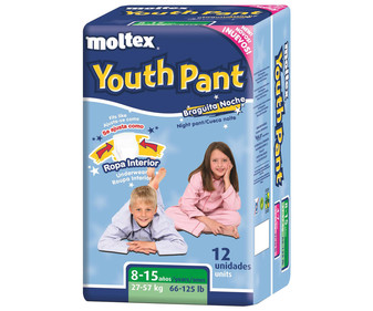 Pañales de noche ralla 8, para niños de 27 a 57 kilos MOLTEX Youth Pants 12 unidades. Pañales de noche ralla 8, para niños de 27 a 57 kilos MOLTEX Youth Pants 12 unidades.