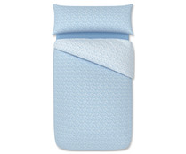Juego de funda para edredón nórdico de 90cm. y funda de almohada, diseño flores azules, 58% algodón, ACTUEL.