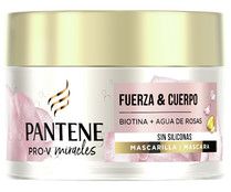 Mascarilla fortificante, sin siliconas, con Biotina y agua de rosas PANTENE Miracles 160 ml.