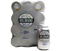 Cerveza sin alcohol HOLBRAND, pack de 12 latas de 33 centilitros.
