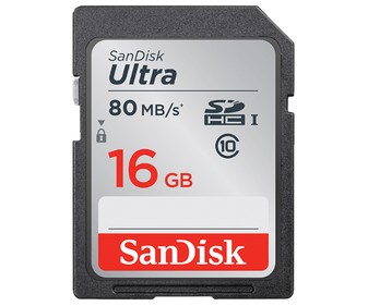 Tarjeta de memoria SANDISK ULTRA, SDHC, capacidad 16GB, alta velocidad, 80MB/S, clase 10. Tarjeta de memoria SANDISK ULTRA, SDHC, capacidad 16GB, alta velocidad, 80MB/S, clase 10.