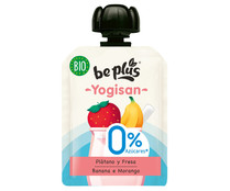 Bolsita de fruta ecológica (plátano y fresa) con yogur y sin azúcares añadidos BEPLUS Bio yogisan 90 g.
