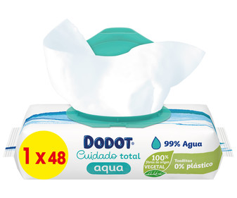 Toallitas húmedas para bebé con fibras 100% de origen vegetal DODOT Cuidado total aqua 48 uds. Toallitas húmedas para bebé con fibras 100% de origen vegetal DODOT Cuidado total aqua 48 uds.