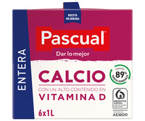 Leche entera de vaca, con calcio y con un alto contenido de vitamina D PASCUAL 6 x 1 l.