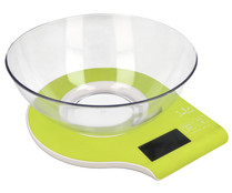 Báscula de cocina color verde con recipiente, 5kg de peso máximo, JATA.