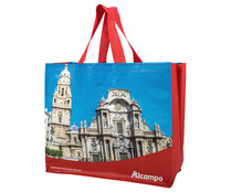 Bolsa grande de rafia reutilizable con diseño de la Catedral de Santa María, Murcia, ALCAMPO.