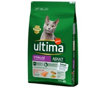 Comida para gato esterilizado adulto sabor a salmón ULTIMA bolsa 7,5 kg.