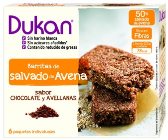 Barritas de salvado de avena sabor chocolate y avellanas 25g x 6Uds Barritas de salvado de avena sabor chocolate y avellanas 25g x 6Uds