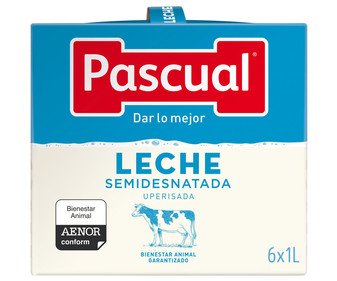 Leche semidesnatada procedente de animales con bienestar garantizado PASCUAL 6 x 1l. Leche semidesnatada procedente de animales con bienestar garantizado PASCUAL 6 x 1l.