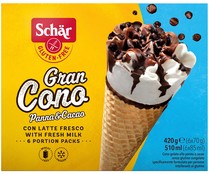 Cono de helado sin gluten de nata y chocolate, con pepitas de chocolate SCHÄR 6 x 85 ml.