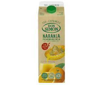 Zumo de naranja (100 % exprimido) sin pulpa DON SIMÓN 2 l. Zumo de naranja (100 % exprimido) sin pulpa DON SIMÓN 2 l.