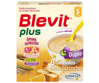 Papilla en polvo de 8 cereales al estilo bizcocho a partir de 5 meses BLEVIT Plus 600 g. Papilla en polvo de 8 cereales al estilo bizcocho a partir de 5 meses BLEVIT Plus 600 g.