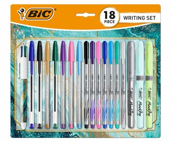Pack de 18 piezas que incluye rotuladores, bolígrafos y marcadores, BIC. Pack de 18 piezas que incluye rotuladores, bolígrafos y marcadores, BIC.