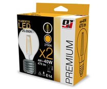Pack de 2 bombillas Led E14, 4W=40W, luz cálida 2700K, NINE&ONE Premium.