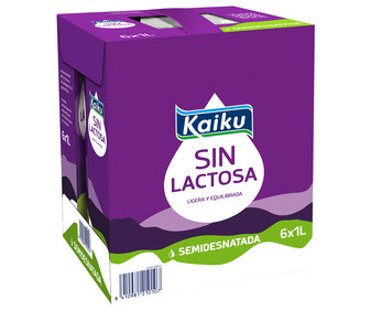 Leche semidesnatada de vaca, sin lactosa KAIKU 6 x 1l. Leche semidesnatada de vaca, sin lactosa KAIKU 6 x 1l.