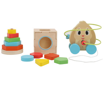 Conjunto de 3 juguetes de madera multiactividad, ONE TWO FUN ALCAMPO. Conjunto de 3 juguetes de madera multiactividad, ONE TWO FUN ALCAMPO.