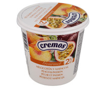 Yogur cremoso elaborado sin gluten y con sabor a melocotón y maracuyá FLOR DE BURGOS Gourmet 650 g.