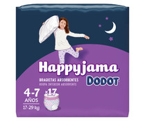 Pañales de noche talla 7 (braguitas absorventes), para niñas de 17 a 29 kilogramos y de 4 a 7 años DODOT Happyjama 17 uds.