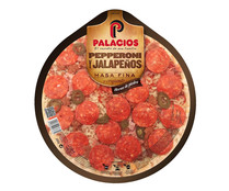 Pizza de masa fina con jalapeños y pepperoni PALACIOS 400 gr Pizza de masa fina con jalapeños y pepperoni PALACIOS 400 gr