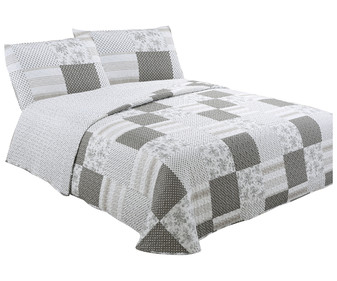 Colcha boutí 100% microfibra para cama doble, diseño patchwork en tonos blanco y gris, 240x270cm., TEXTIL HOGAR. Colcha boutí 100% microfibra para cama doble, diseño patchwork en tonos blanco y gris, 240x270cm., TEXTIL HOGAR.