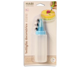 Botella dosificadora para decoración más 4 boquillas de acero inoxidable HABI. Botella dosificadora para decoración más 4 boquillas de acero inoxidable HABI.