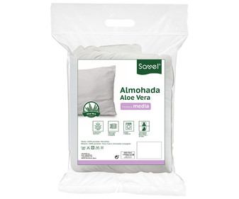 Almohada de fibra firmeza media, funda de microfibra con tratamiento de Aloe Vera, 70cm. SAVEL.