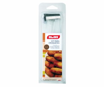 Kit para hacer croquetas con 10 mangas desechables de 55cm. y un cornete de acero inoxidable IBILI. Kit para hacer croquetas con 10 mangas desechables de 55cm. y un cornete de acero inoxidable IBILI.