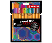 Rotulador punta fina STABILO point 88 - Estuche ARTY de 18 colores.