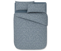 Funda para edredón nórdico de 135cm. y fundas de almohada, color azul con diseño floral, 100% algodón, ACTUEL.