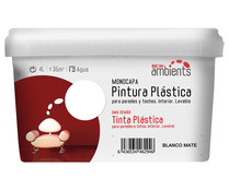 Pintura plástica interior monocapa, blanca mate, NEW AMBIENTS, 4L.