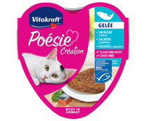 Alimento húmedo completo gatos adultos. salmón y espinacas VITAKRAFT POESIE CREATION 85 g.