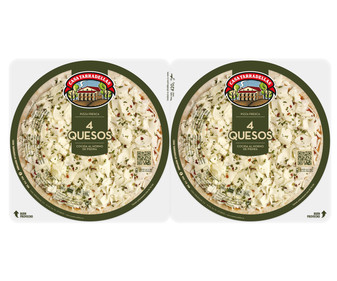 Pizzas frescas 4 quesos cocidas al horno de piedra CASA TARRADELLAS 2 x 210 g. Pizzas frescas 4 quesos cocidas al horno de piedra CASA TARRADELLAS 2 x 210 g.
