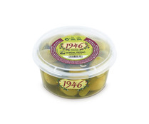 Aceitunas gordal  pepino tarrina 1946 200 gramos. 