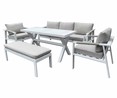 Conjunto de muebles de jardín 7 plazas formado por sofá, sillones, mesa y banco de aluminio, Monza KACTUS REPUBLIC.