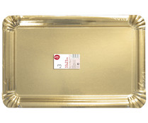 Pack de 3 bandejas desechables de cartón color dorado, 33x23 cm. ACTUEL.