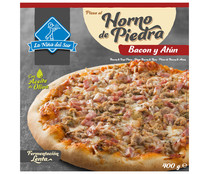 Pizza de bacón y atún hecha al horno de piedra LA NIÑA DEL SUR 400 g.