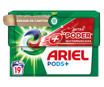 Detergente en cápsulas poder quitamanchas ARIEL 3en1 19 lavados