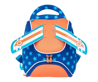 Mochila preescolar diseño de super héroe, color azul y naranja, PRODUCTO ALCAMPO, 24x25x13cm.