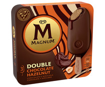 Bombón helado sabor avellana y chocolate con salsa de chocolate, avellana y chocolate con leche MAGNUM Double 3 x 8 ml.