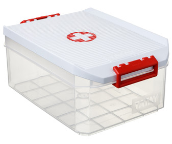 Caja botiquín con capacidad de 4,5 litros, fabricada en plástico resistente blanco TATAY. Caja botiquín con capacidad de 4,5 litros, fabricada en plástico resistente blanco TATAY.