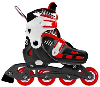 Par de patines en línea semirígidos color rojo y negro, regulables de la talla 30 a la 33 CUPS. Par de patines en línea semirígidos color rojo y negro, regulables de la talla 30 a la 33 CUPS.