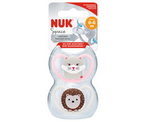 Chupetes con tetina de silicona y forma anatómica, (0-6 meses) NUK Space 2 uds.