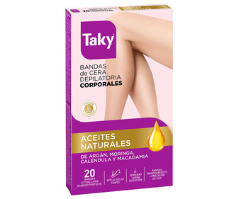 Bandas de cera para la depilación corporal, con aceites naturales TAKY 20 uds. Bandas de cera para la depilación corporal, con aceites naturales TAKY 20 uds.