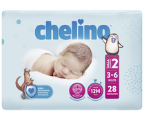 Pañales talla 2, para bebes de 3 a 6 kilogramos CHELINO 28 uds.